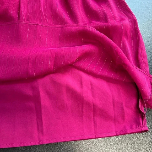 Hot‎ Pink Dress Women’s XS Metallic Lined Sheer Overlay Smocked Wedding Party - Picture 10 of 11